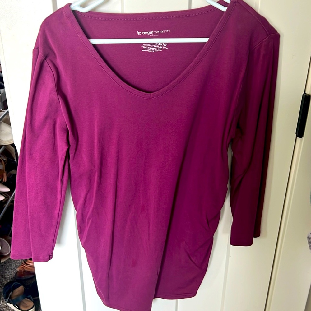 Plum colored long sleeve maternity tee